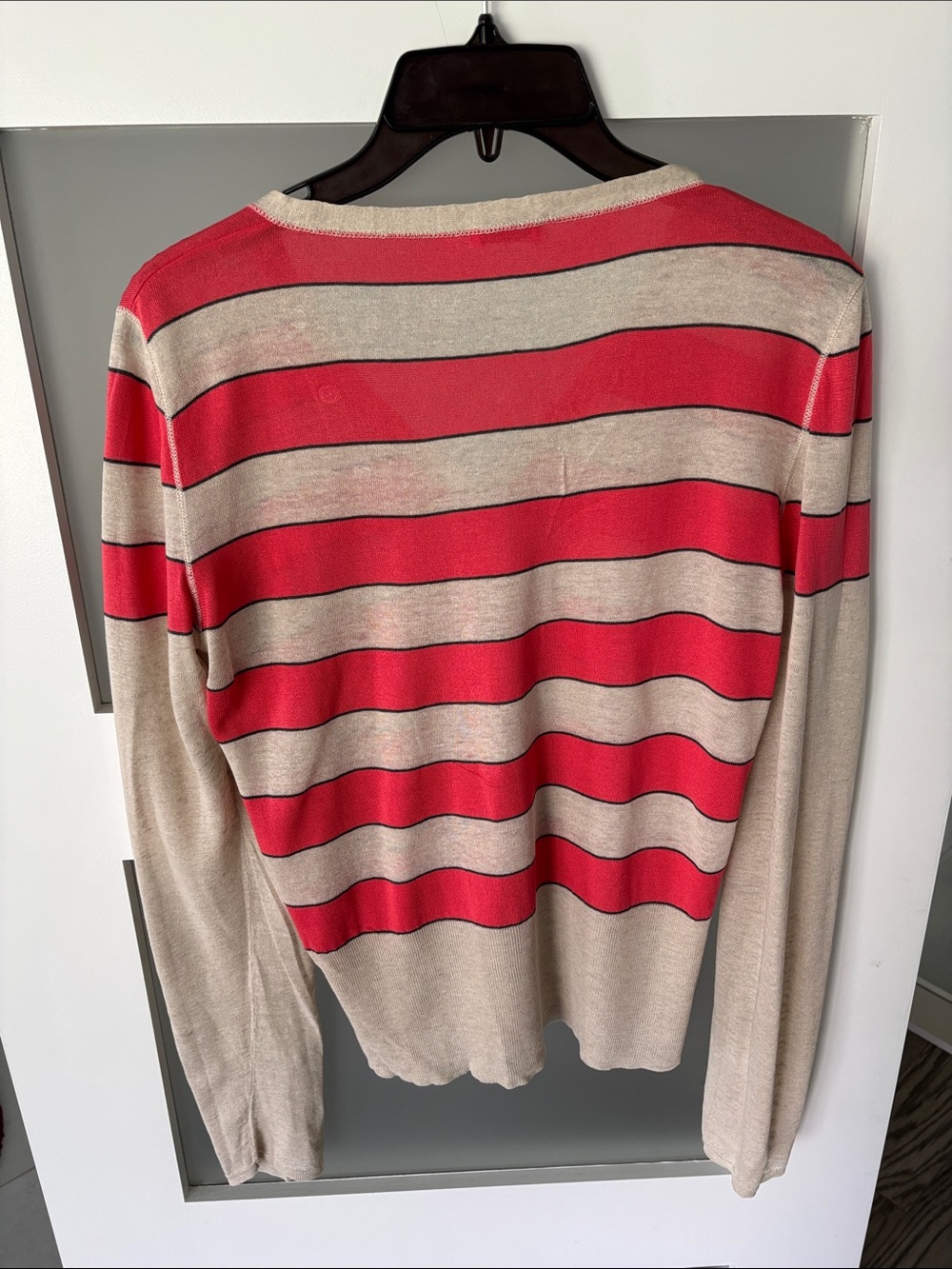 Brunello Cucinelli Striped Red and Beige Button-Front Cardigan - Picture 3 of 9